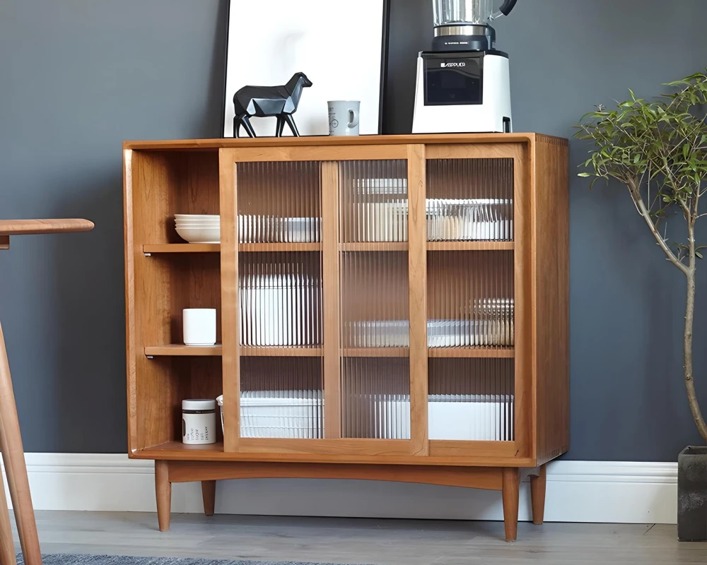 wooden sideboard with glass doors